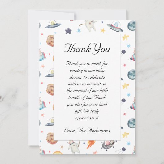 Leuke Astronaut Baby shower Dank je kaart (Voorkant)