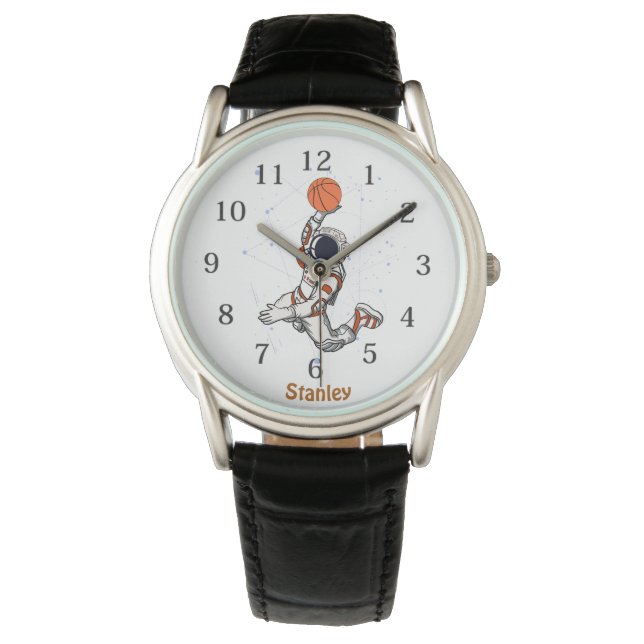 Leuke Astronaut Buitenruimte Galaxy Basketbal Ster Horloge (Voorkant)