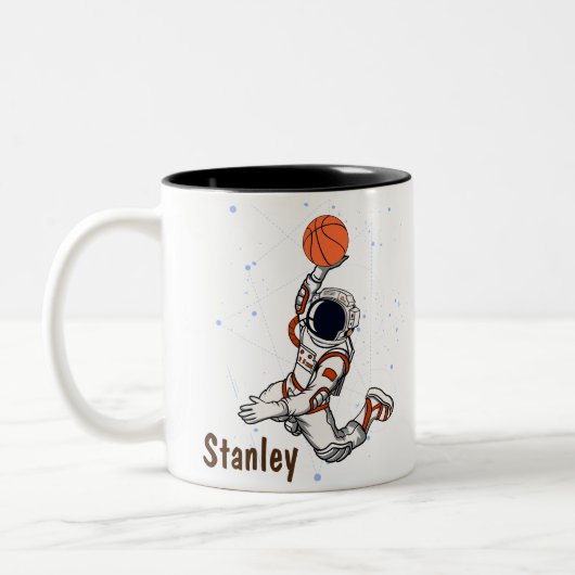 Leuke Astronaut Buitenruimte Galaxy Basketbal Tweekleurige Koffiemok (Links)