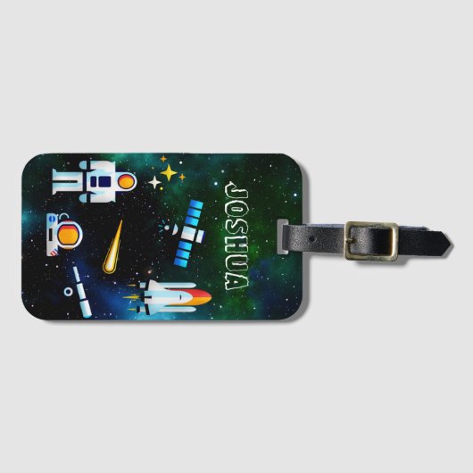 Leuke astronaut collage gepersonaliseerd bagagelabel (Voorkant (horizontaal))