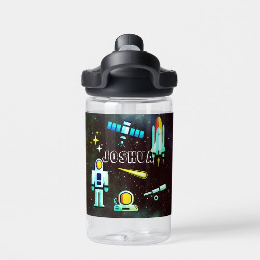 Leuke astronaut collage gepersonaliseerd waterfles (Achterkant)