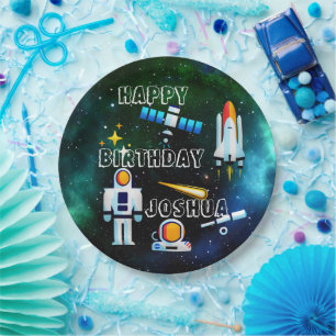 Leuke astronaut collage verjaardag gepersonaliseer papieren bordje