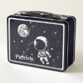 Leuke astronaut in ruimte metalen lunchbox (Achterkant)