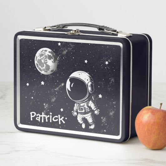 Leuke astronaut in ruimte metalen lunchbox (In situ)