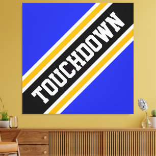 Leuke Athletic Vivid Blue Black TOUCHDOWN Stripes Canvas Afdruk