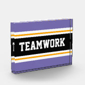 Leuke Atletische Paarse Zwart Wit TEAMWORK Strepen Fotoblokken (Links)