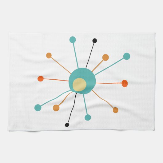 Leuke Atomic Star Retro Turquoise Sinaasappel Mide Theedoek (Horizontaal)