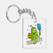 Leuke augurk illustratie wil pickleball spelen sleutelhanger (Voorkant Links)