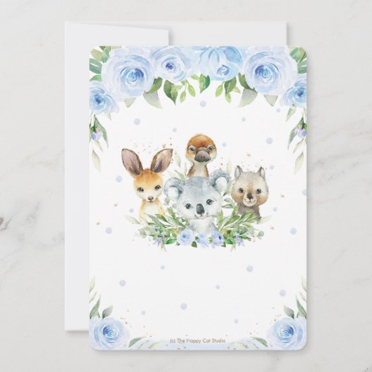 Leuke Australische Dieren Blauw Bloemen Baby showe Kaart (Achterkant)