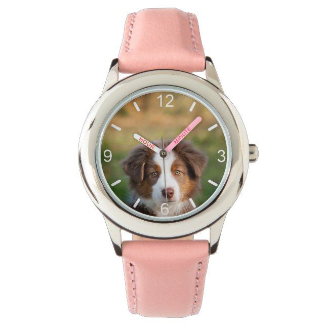 Leuke Australische Herder Hond Puppy - wijzerplaat Horloge (Voorkant)