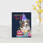 Leuke Australische herder met taart verjaardag Kaart (Gele Bloem)