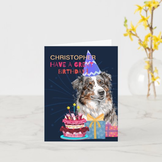 Leuke Australische herder met taart verjaardag Kaart (Gele Bloem)