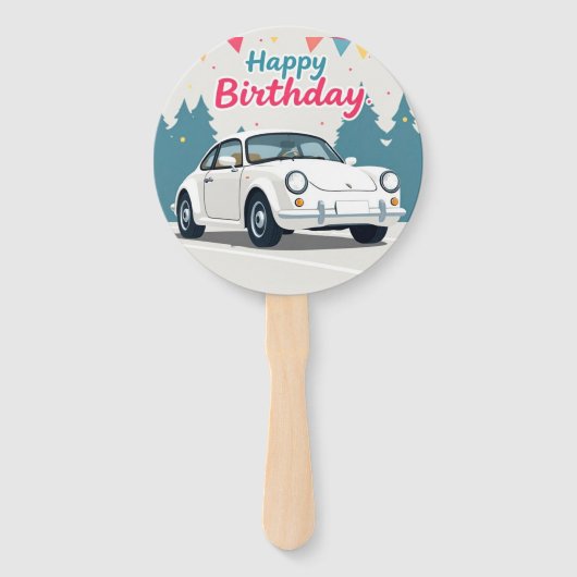 Leuke auto-thema Happy Birthday Handwaaier (Achterkant)