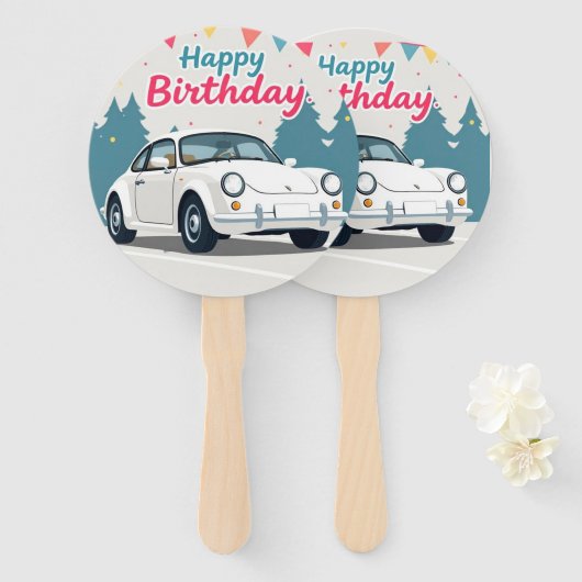 Leuke auto-thema Happy Birthday Handwaaier (Voorkant en achterkant)