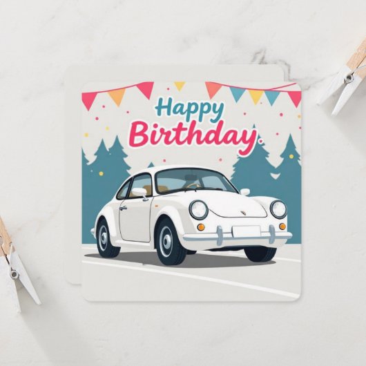 Leuke auto-thema Happy Birthday Kaart (Voorkant / Achterkant in situ)