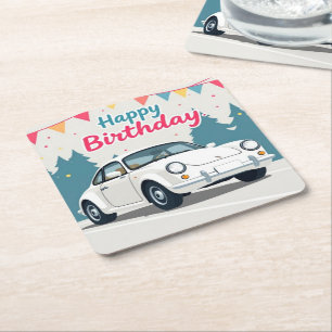 Leuke auto-thema Happy Birthday Kartonnen Onderzetters