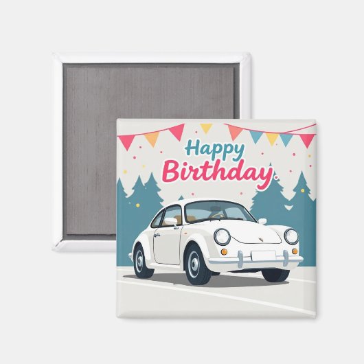 Leuke auto-thema Happy Birthday Magneet (Voorkant / Achterkant)