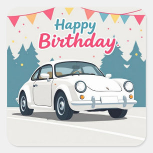 Leuke auto-thema Happy Birthday Vierkante Sticker