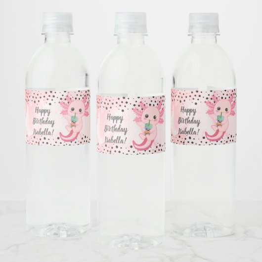 Leuke Axolotl Boba Thee Verjaardag Waterfles Label Waterfles Etiket (Flessen)