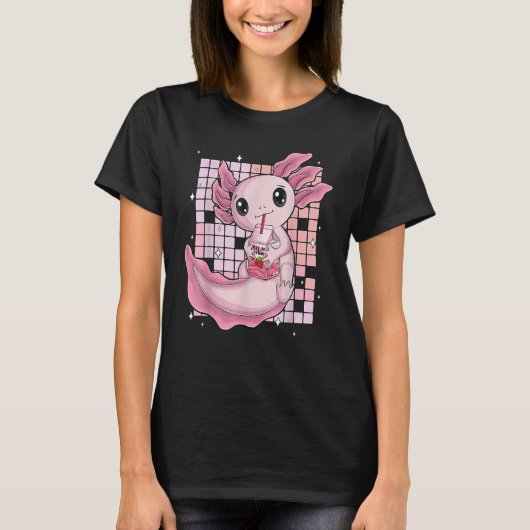 Leuke Axolotl Drink aardbeienmelk Bubble Tea O T-shirt (Voorkant)