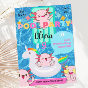 Leuke Axolotl Zomer Zwembad Party Uitnodiging