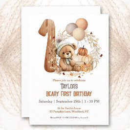 Leuke Baby Beer Herfst Beary 1e Verjaardagsuitnodi Kaart