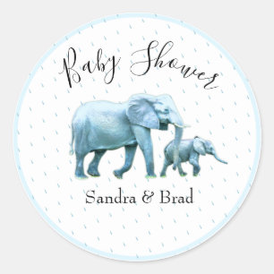 Leuke Baby boy blauw Olifanten Baby shower Ronde Sticker