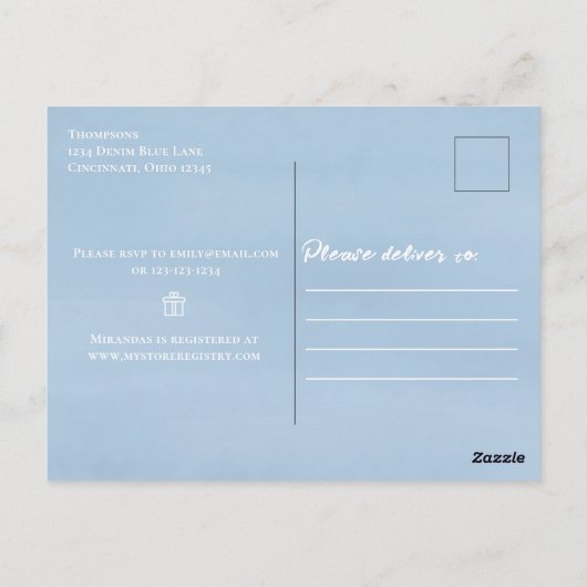 Leuke Baby Boy Whimsical Denim Blauwe Baby Kleding Briefkaart (Achterkant)