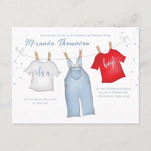 Leuke Baby Boy Whimsical Denim Blauwe Baby Kleding Briefkaart (Voorkant)