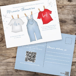 Leuke Baby Boy Whimsical Denim Blauwe Baby Kleding Briefkaart