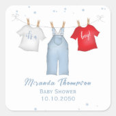 Leuke Baby Boy Whimsical Denim Blauwe Baby Kleding Vierkante Sticker (Voorkant)