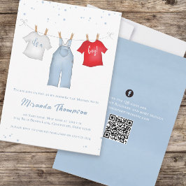 Leuke Baby Boy Whimsical Denim Blue QR-code Kaart
