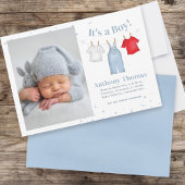 Leuke Baby Boy Whimsical Eenvoudige Denim Blauwe K Aankondiging