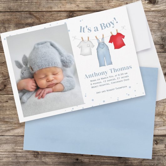 Leuke Baby Boy Whimsical Eenvoudige Denim Blauwe K Aankondiging