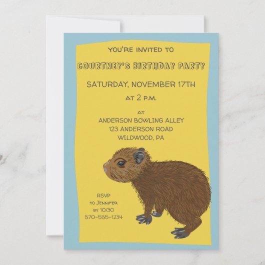 Leuke Baby Capybara Illustratie Party Kaart (Voorkant)
