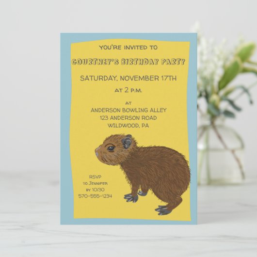 Leuke Baby Capybara Illustratie Party Kaart (Staand voorkant)
