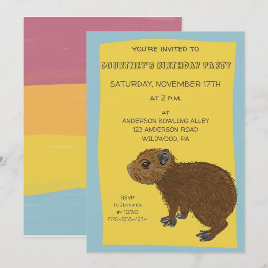 Leuke Baby Capybara Illustratie Party Kaart (Voorkant / Achterkant)
