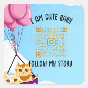 Leuke baby cat, baby shower Uitnodiging Vierkante Sticker
