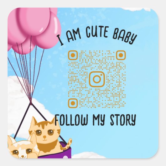 Leuke baby cat, baby shower Uitnodiging Vierkante Sticker (Voorkant)