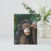 Leuke Baby Chimpansee Tropische Oerwoud bladeren Briefkaart (Staand voorkant)