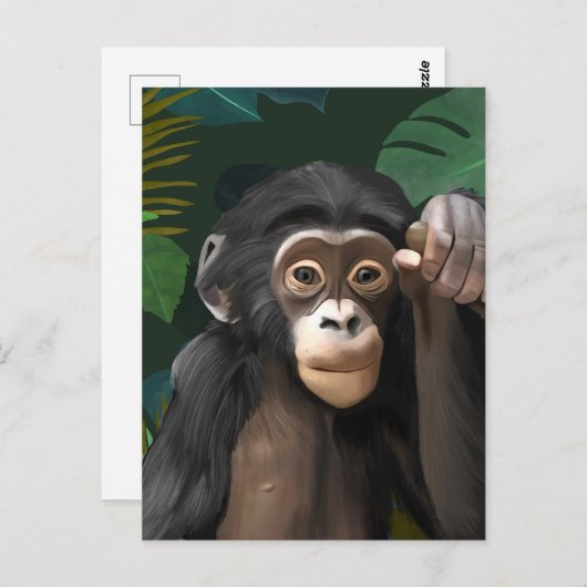 Leuke Baby Chimpansee Tropische Oerwoud bladeren Briefkaart (Voorkant / Achterkant)