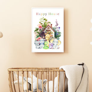 Leuke baby dieren en gelukkig huis Kleurrijke te Poster