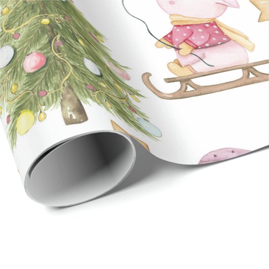 Leuke Baby Dieren Sterren Bomen Kerstmis Cadeaupapier (Rol Hoek)