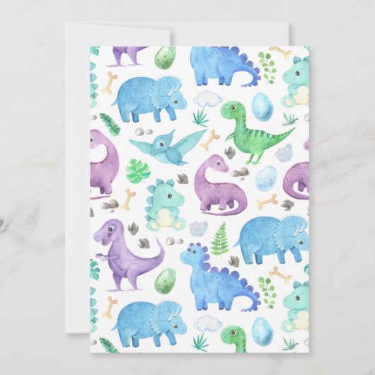 Leuke Baby Dino Dinosaur Oerwoud Blauw Verjaardag Kaart (Achterkant)