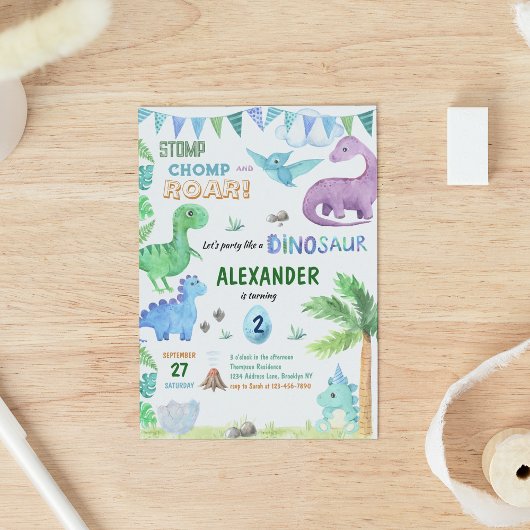 Leuke Baby Dino Dinosaur Oerwoud Blauw Verjaardag Kaart