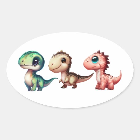 Leuke Baby Dinosaurussen Illustratie Ovale Sticker (Voorkant)