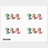 Leuke Baby Dinosaurussen Illustratie Ovale Sticker (Vel)