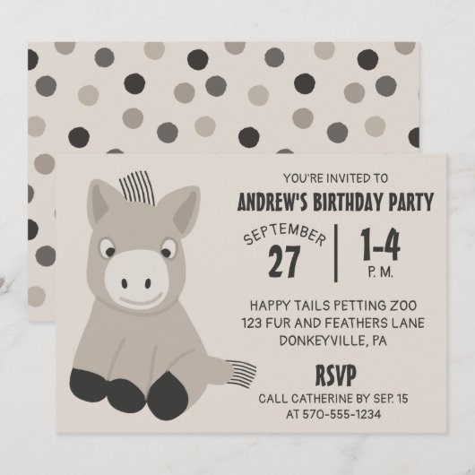 Leuke Baby Donkey Verjaardagsfeestuitnodiging Kaart (Voorkant / Achterkant)