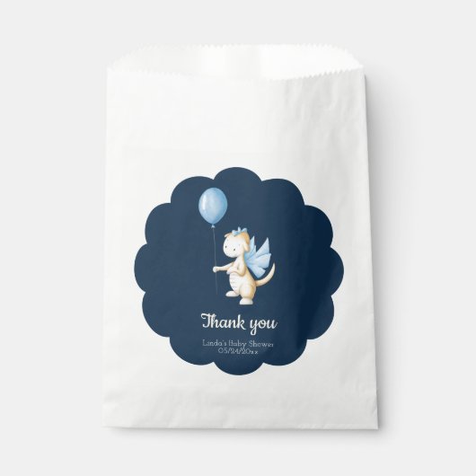 Leuke Baby Dragon Blue Boy Dank je Baby shower Bedankzakje (Voorkant)