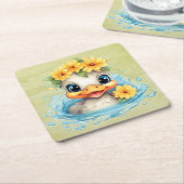 Leuke Baby Eend Eenden Leuke dieren bloemen Kartonnen Onderzetters (Schuin)